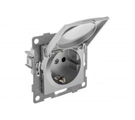 Механизм розетки GUSI ELECTRIC Ugra 1-ой с/з с з/ш и крышкой, СУ, 16А, 250В, серебро С11Р91-004 