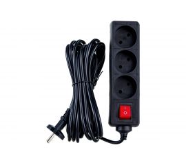 Сетевой удлинитель ФОТОН 10-53S, 5м, 3 розетки, 10А, с выключателем, Черный 24750 