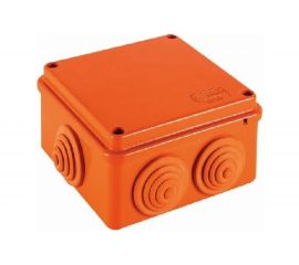 Огнестойкая коробка Экопласт JBS100 E110, о/п 100х100х55, 6 выходов, IP55, 4P, цвет оранжевый 43147HF 