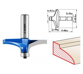 Фреза фигирейная №3 ПРОФЕССИОНАЛ (63.5х19х66 мм; хвостовик 12 мм) Зубр 28762-63.5 