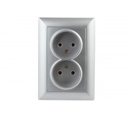 Розетка Intro 420403 2х2P, 16А, 250В, СУ, Solo, алюминий Б0043328 