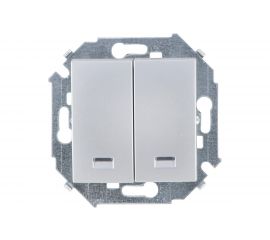 Двухклавишный выключатель Simon с подсветкой, 16А 250В, винтовой зажим, алюминий 1591392-033 