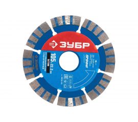 Круг отрезной алмазный турбо-сегментный БЕТОН (105х22.2 мм) Зубр 36658-105 