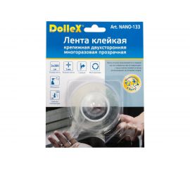 Крепежная двухсторонняя многоразовая клейкая лента Dollex прозрачная, 1 мм x 3 см x 3 м NANO-133 