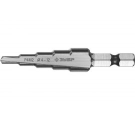 Сверло МАСТЕР ступенчатое по сталям и цветным металлам (4-12 мм; 5 ступеней; L65 мм; HEX1/4"") Зубр 29665-4-12-5 