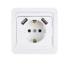 Одинарная розетка IN HOME с заземлением CLASSICO с двумя USB белая 2047 4690612035246 