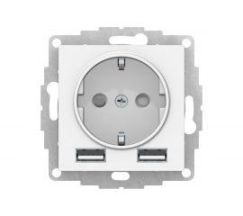 Розетка 16А с 2 USB A+A Schneider Electric AtlasDesign Белый 5В/2,4А, 2х5В/1,2А ATN000130 