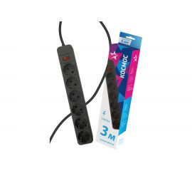 Сетевой фильтр КОСМОС 3м 6 гнезд, пвс 3x0,75мм2, черный FKsm3m-6g(B)16A 