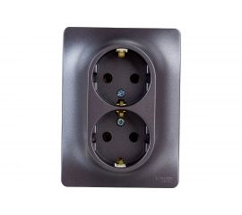 2-местная розетка Schneider Electric скрытой проводки Glossa 16А IP20 250В с заземлением в сборе графит GSL001324 