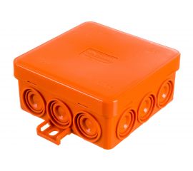 Огнестойкая коробка Экопласт JBL085 E110, о/п 85х85х38, 12 выходов, IP55, 2P, цвет оранжевый 43055HF 