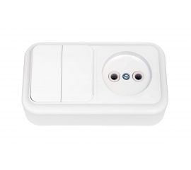 Блок Bylectrica 2 выключателя + розетка ОУ, серия ПРАЛЕСКА, белый, 2В-РЦ-523 