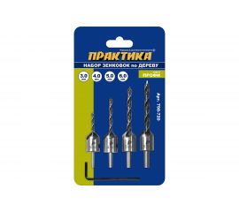 Набор зенковок по дереву 4 шт, сверла 3, 4, 5, 6 мм ПРАКТИКА 798-720 