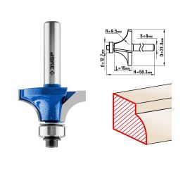 Фреза кромочная калевочная №1 ПРОФЕССИОНАЛ (31.8х15х58.3 мм; R=9.5 мм; хвостовик 8 мм; ВК 6) Зубр 28701-31.8 