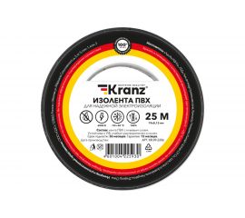 Изолента ПВХ KRANZ 19 мм х 25 м, 0.13 мм, черная KR-09-2206 