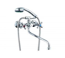 Смеситель для ванны G-lauf с круглым, длинным поворотным изливом 360°, с душевой лейкой, хром QMT7-A722 