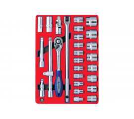 Набор торцевых головок с принадлежностями МАСТАК 1/2"" шестигранные, ложемент, 28 предметов 5-004028 