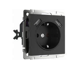 Розетка WERKEL W1171508 с заземлением, шторками и USBх2 черный матовый a051617 