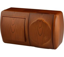 Выключатель и розетка Lezard NATA с заземлением, с крышкой, сосна, горизонталь 710-0800-170 