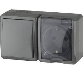 Блок розетка и выключатель ЭРА 11-7401-03 IP54, 16A 10AX -250В, ОУ, Эксперт, серый Б0020734 