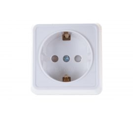 1местная розетка IEK РСш20-3-ОБ c заземляющим контактом, с защитной шторкой, 16А, открытая установка Октава белый ERO14-K01-16-DC 
