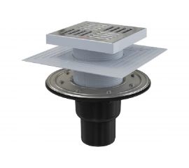 Сливной трап Alca Plast APV4444 150х150, 50 75, подводка – прямая, решетка – нержавеющая сталь 00031546 