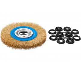 Щетка дисковая ПРОФЕССИОНАЛ (150х32 мм; 0.3 мм; витая стальная латунированная проволока) для точильно-шлифовального станка Зубр 35186-150_z01 