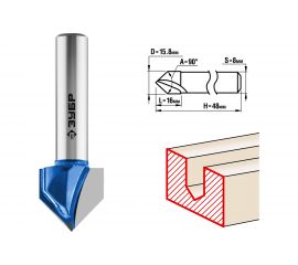 Фреза пазовая галтельная V-образная ПРОФЕССИНАЛ (15.8х16х48 мм; 90 градусов; хвостовик 8 мм) Зубр 28752-15.8 