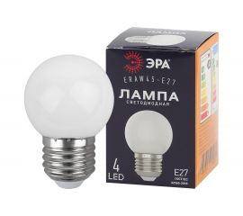 Светодиодная лампа ЭРА ERAW45E27 LED Р451WE27, шар, 4SMD, 1W, E27, для белтлайт, 10/100/6000, белый Б0049577 