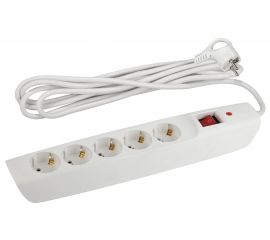 Сетевой фильтр ЭРА SFX-5es-4m-W белый, с заземления, 10A, с выключателем, 5 гнезд, 4 метра, 10/140 Б0044021 