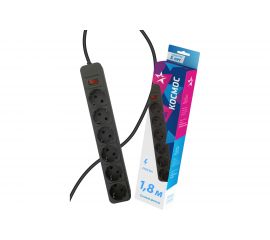 Сетевой фильтр КОСМОС 1,8м 6 гнезд, пвс 3x0,75мм2, черный FKsm1.8m-6g(B)16А 