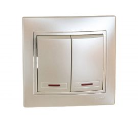 Двойной выключатель с подсветкой Lezard MIRA жемчужно-белый, перламутровый, со вставкой 701-3030-112 