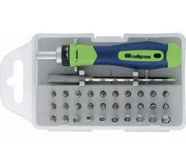 Реверсивная отвертка для точных работ с набором бит и торцевых головок СИБРТЕХ 32 предмета 13370 