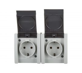 Двойная розетка Aling-conel POWER IP44 16A 250В открытой установки с поликарбонатовой вставкой, серый 2412.1A 117035 