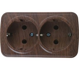 2-местная розетка EKF ОП Минск 16А с заземлением тёмное дерево SQEGR16-128-40 