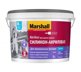 Фасадная силикон-акриловая краска MARSHALL AKRIKOR матовая, база BW, 9 л 5395834 