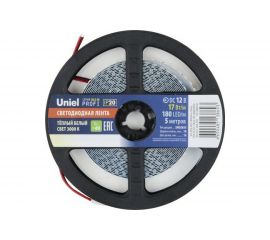 Светодиодная лента Uniel 2835-180LED/m-10mm-IP20-DC12V-17W/m-5M-3000K PROFI катушка в герметичной упаковке UL-00007639 