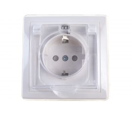 1-местная розетка с защитными шторками IEK КВАРТА РСбш11-3-ККБ-44 с заземляющим контактом, с большой крышкой, керамика, IP44, 16А, белый ERK71-K01-10-DM-44 