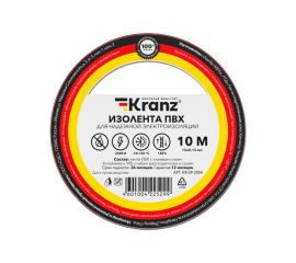 Изолента ПВХ KRANZ 15 мм х 10 м, 0.13 мм, красная KR-09-2004 