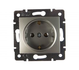 Розетка Lezard KARINA с заземлением, ПБТ, матовое серебро 707-4388-122B 