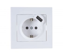 Розетка + USB-разъём Lezard RAIN, с заземлением, белый, 703-0202-181 