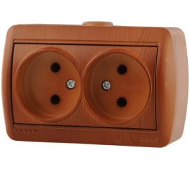 Двойная розетка Lezard NATA, без заземления, закрытый корпус, керамика, сосна, 710-0800-128 