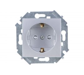 Розетка Simon с заземлением Schuko со шторками, 16А, 250В, винтовой зажим, алюминий 1591443-033 