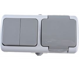 Блок розетка1-м 16А с крышкой и 2-кл выключатель EKF Мурманск IP54 серый SQEFRV16-052-30-540 