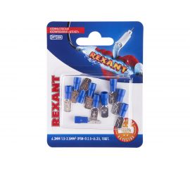 Плоская изолированная клемма REXANT РПи-п 2,5-(6,3) штекер 6,3 мм 1,5-2,5 мм2 синяя 10 шт 06-0384-A 