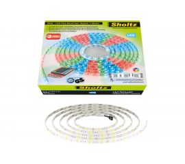 Светодиодная лента Sholtz 5м 36Вт 3000К IP65 RGB, набор: адаптер 4А 12В, пульт ДУ 12В LSR5101 