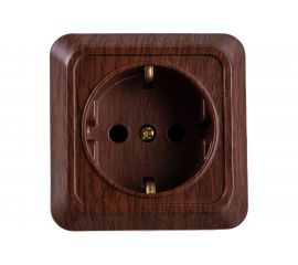 Розетка Intro с заземлением 2P+E Schuko, 16А-250В, IP20, открытая установка, венге, Б0053787 
