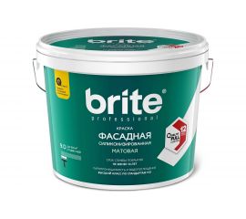 Фасадная краска с силиконом BRITE PROFESSIONAL долговечная, атмосферостойкая, матовая, белая (База А), ведро 9 л О02230 