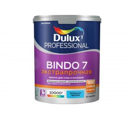 Краска для стен и потолков DULUX BINDO 7, износостойкая, матовая, белая, Баз BW 4,5л 5309397 