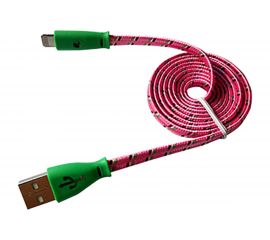 Кабель REXANT USB светящиеся разъемы для iPhone 5/6/7 моделей шнур шелк плоский1М розовый 18-4258 
