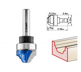 Фреза пазовая фасонная с верхним подшипником ПРОФЕССИОНАЛ (22х13х58 мм; R 3.2 мм; хвостовик 8 мм) Зубр 28747-22 